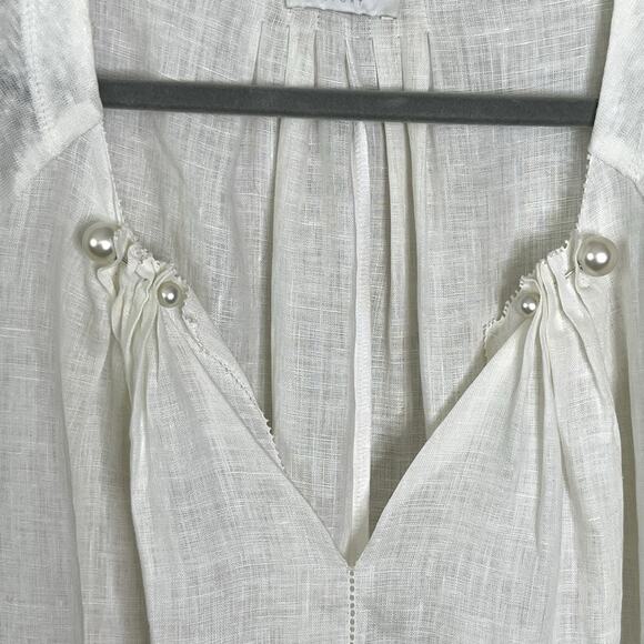 Escada Sport Tunic Top XL 100% Linen Lagenlook Pintucks Faux Pearl Accent White - Picture 4 of 12